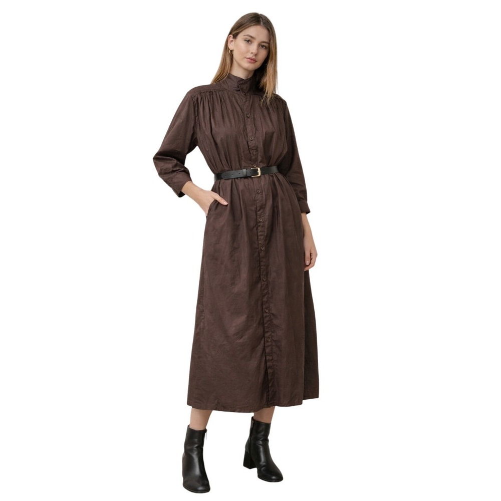 HINO & MALEE Vintage Brown Shirt Dress‎ Pleated Minimalist dark academia